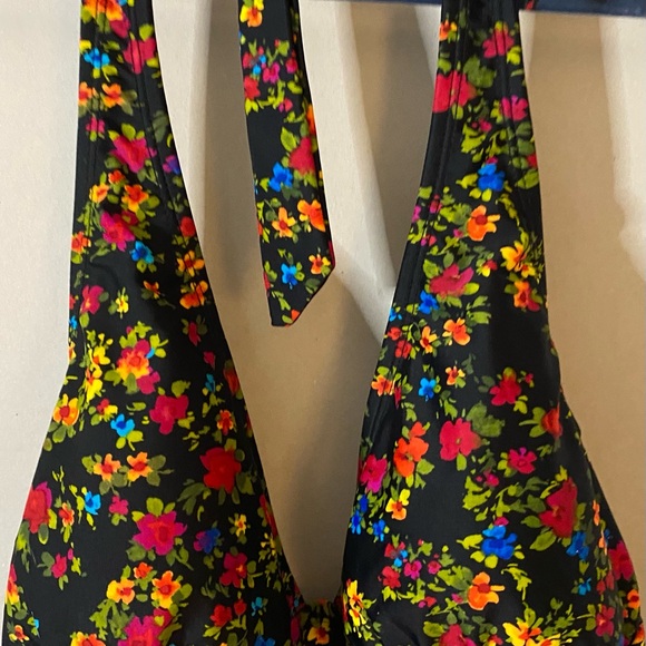 Catalina Multicolor Floral Tankini halter swim Top Lg 12-14 - Picture 2 of 6